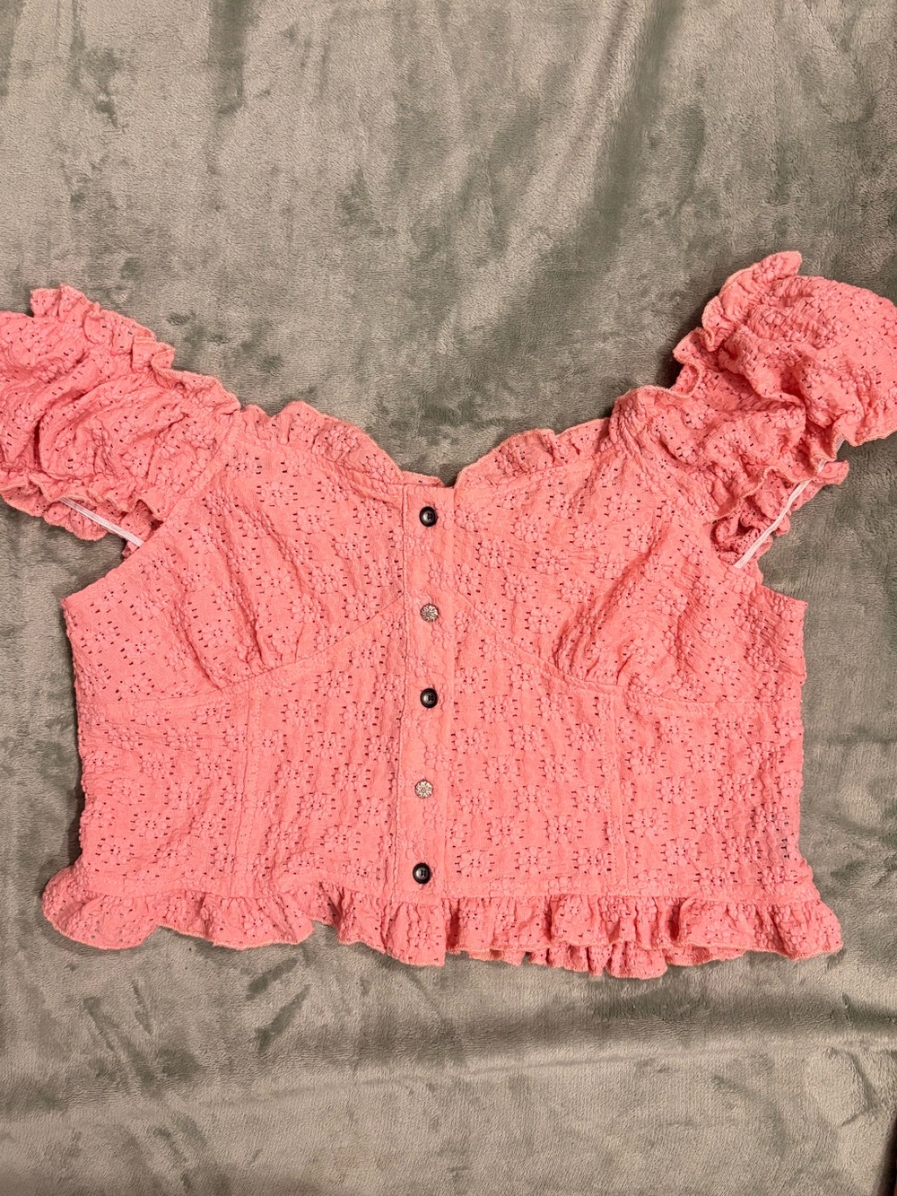 POL Coral Eyelet Off Shoulder Crop Top Boho Cottagecore Size M